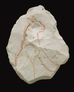 Ostracon som viser en sittende katt, New Kingdom (kalksteinsflak)